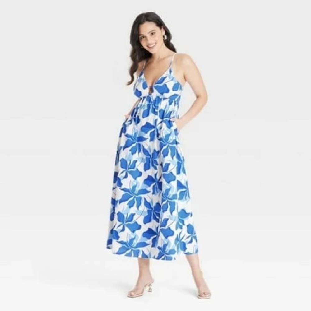 A New Day Blue and White Floral Maxi Dress